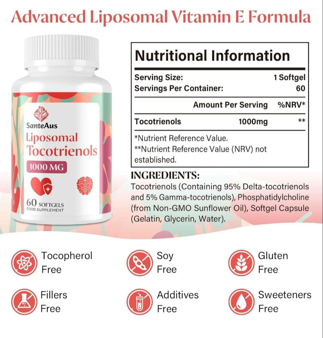 Liposomal Tocotrienols Supplement 4 Month Bulk Supply With Vitamin E 1000mg
