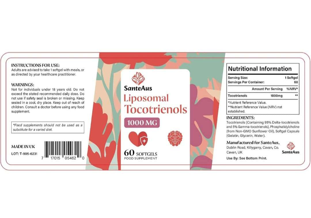Liposomal Tocotrienols Supplement 4 Month Bulk Supply With Vitamin E 1000mg