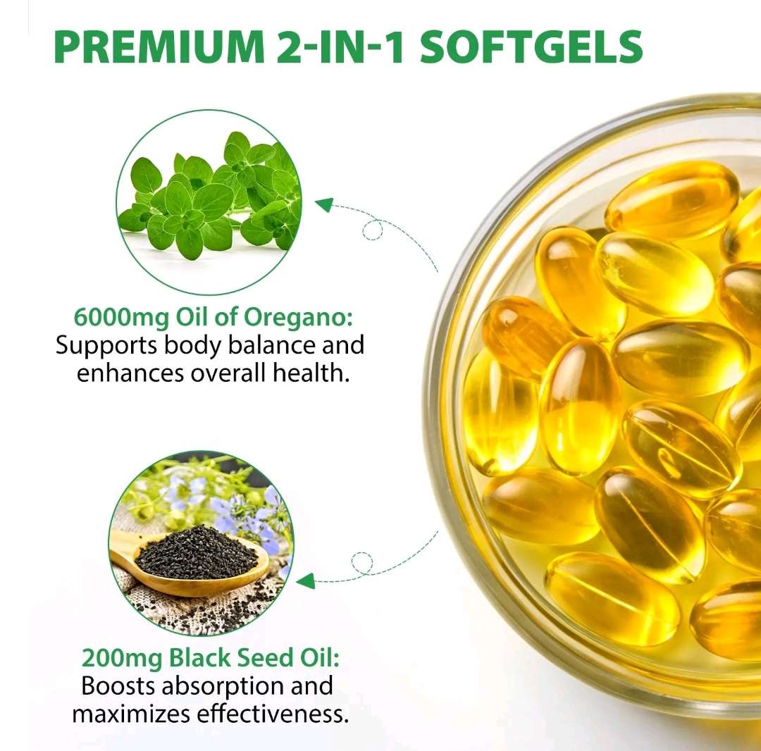 Acential Labs Wild Oregano Oil With Blackseed Oil 6000mg 2 Month supply