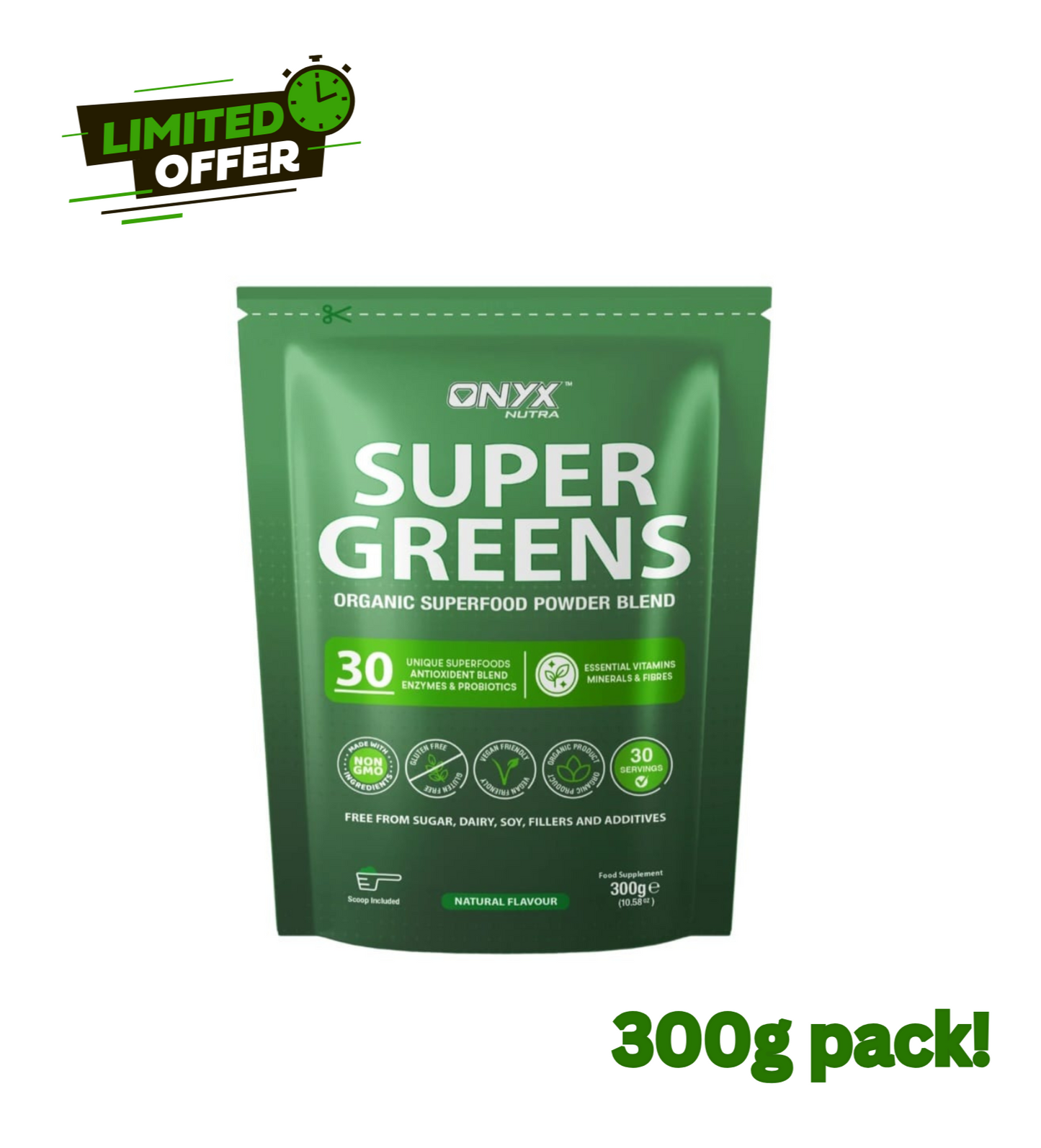 Onyx Super Greens Powder 300g Organic Superfood Antioxidant Blend With Chlorella