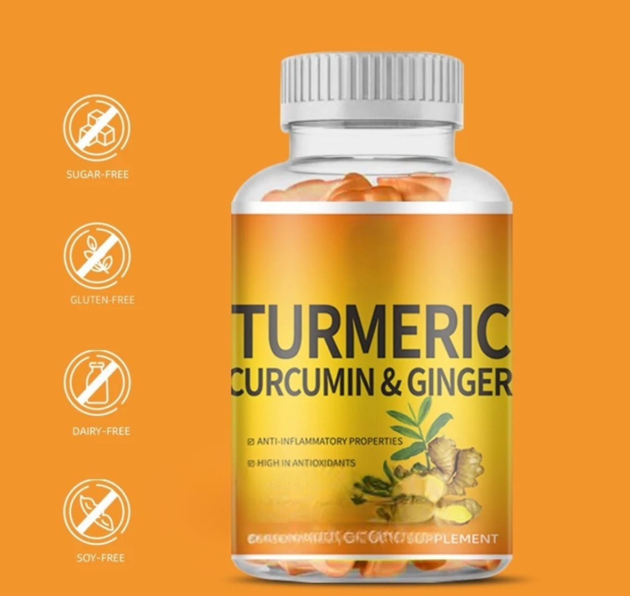 Turmeric Curcumin and Ginger Immunity Gummies For Cold and Flu 30 day supply
