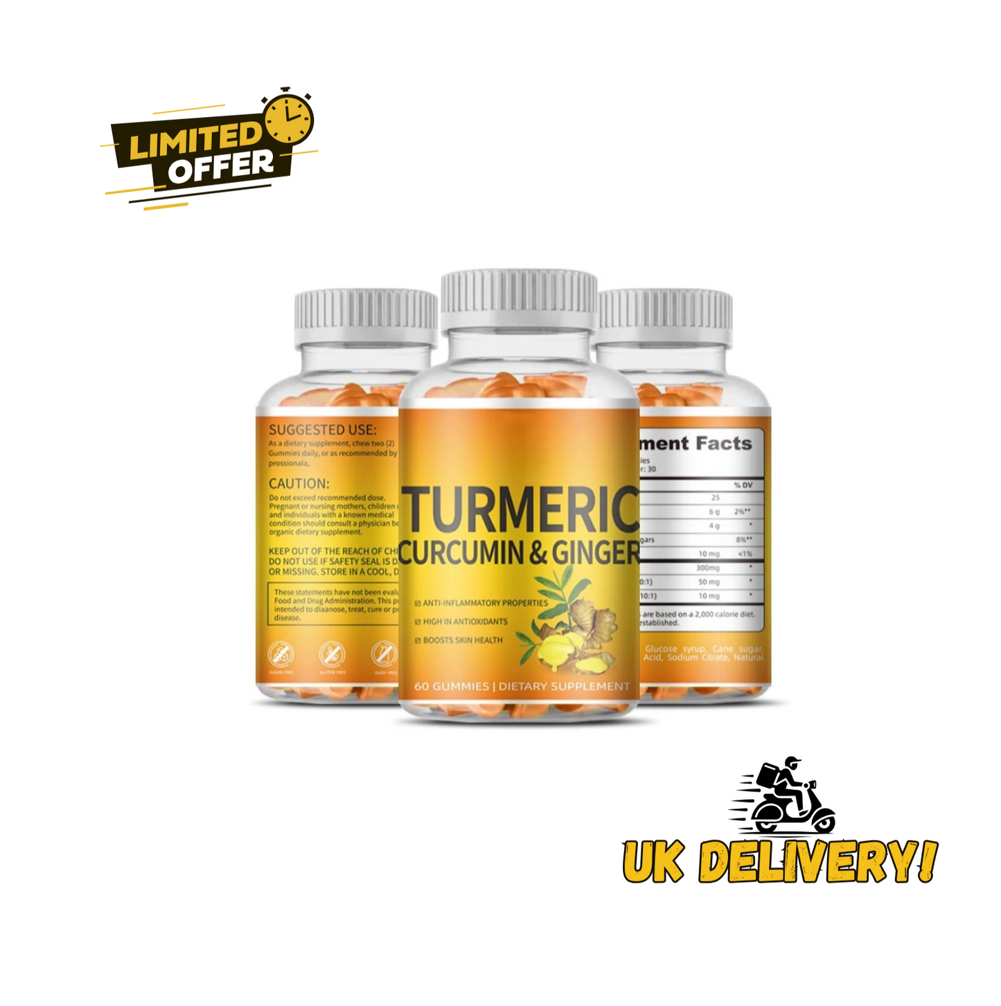 Turmeric Curcumin and Ginger Immunity Gummies For Cold and Flu 30 day supply