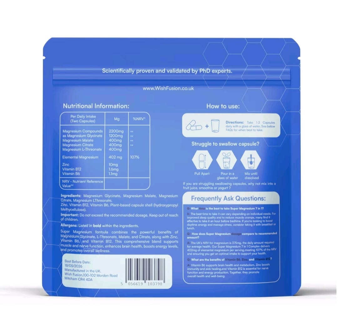 Wish 7 in 1 Super Magnesium Glycinate Complex 1 year+ Supply Bundle